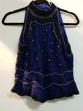 Embellished Royal Blue Beaded Halter Top